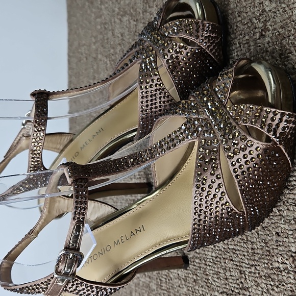 Antonio Melani Bronze Rhinestones Embellished Strappy High Heels 6.5 - Picture 8 of 9